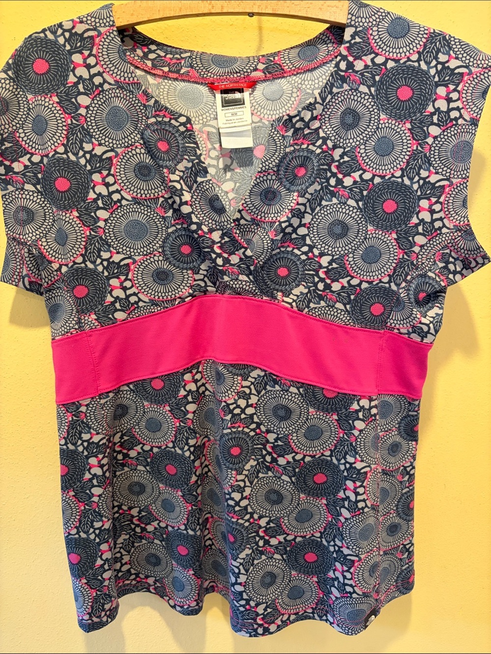 North Face  V-Neck Floral Print Top with Pink Waistband